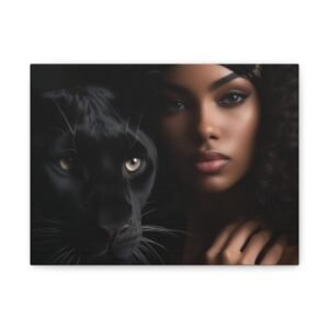 Stretched Canvas Art Print, Black Panther and Portrait, Wall Decor, Home Decoration, Gift for Animal Lovers, Art Piece for Modern Interiors