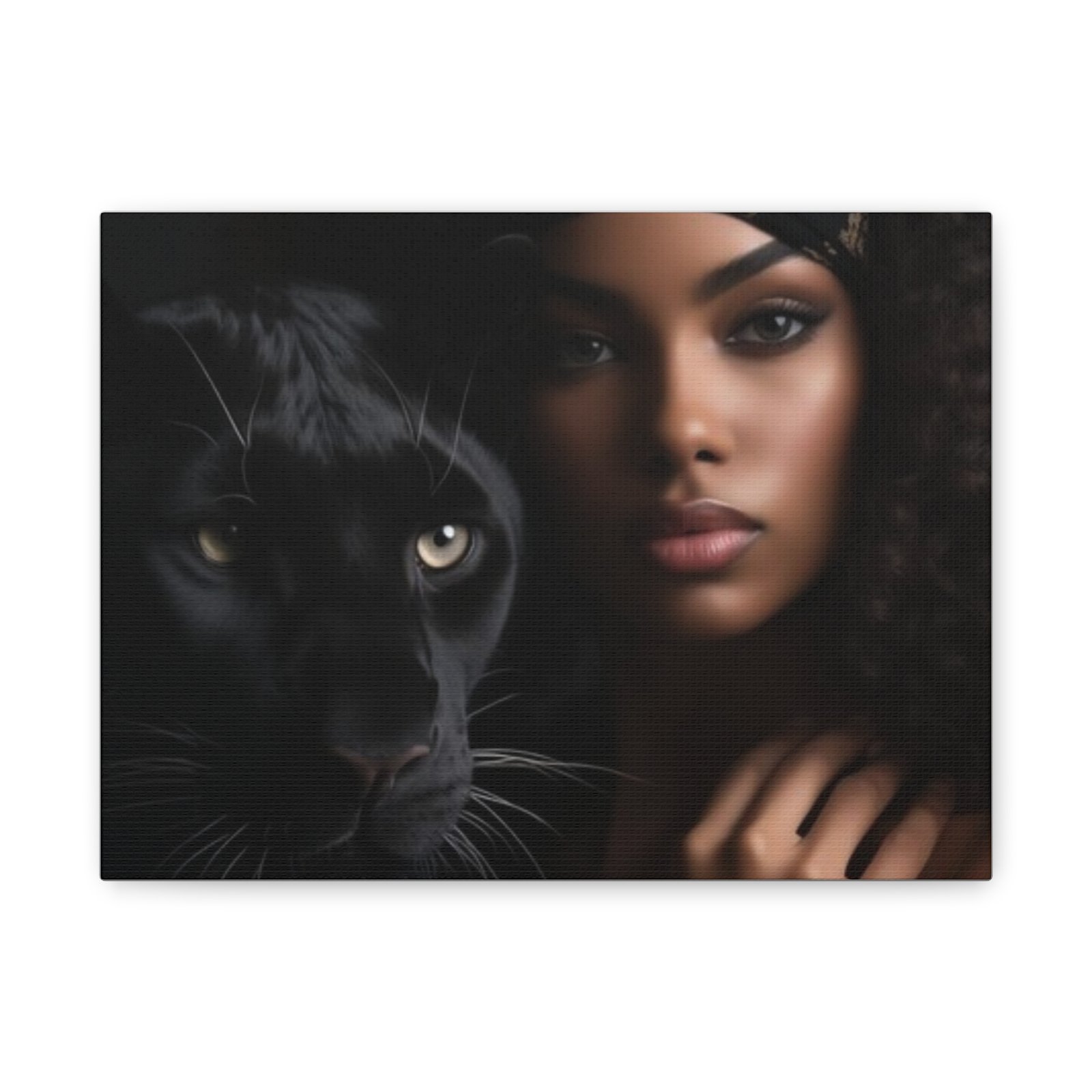 Stretched Canvas Art Print, Black Panther and Portrait, Wall Decor, Home Decoration, Gift for Animal Lovers, Art Piece for Modern Interiors