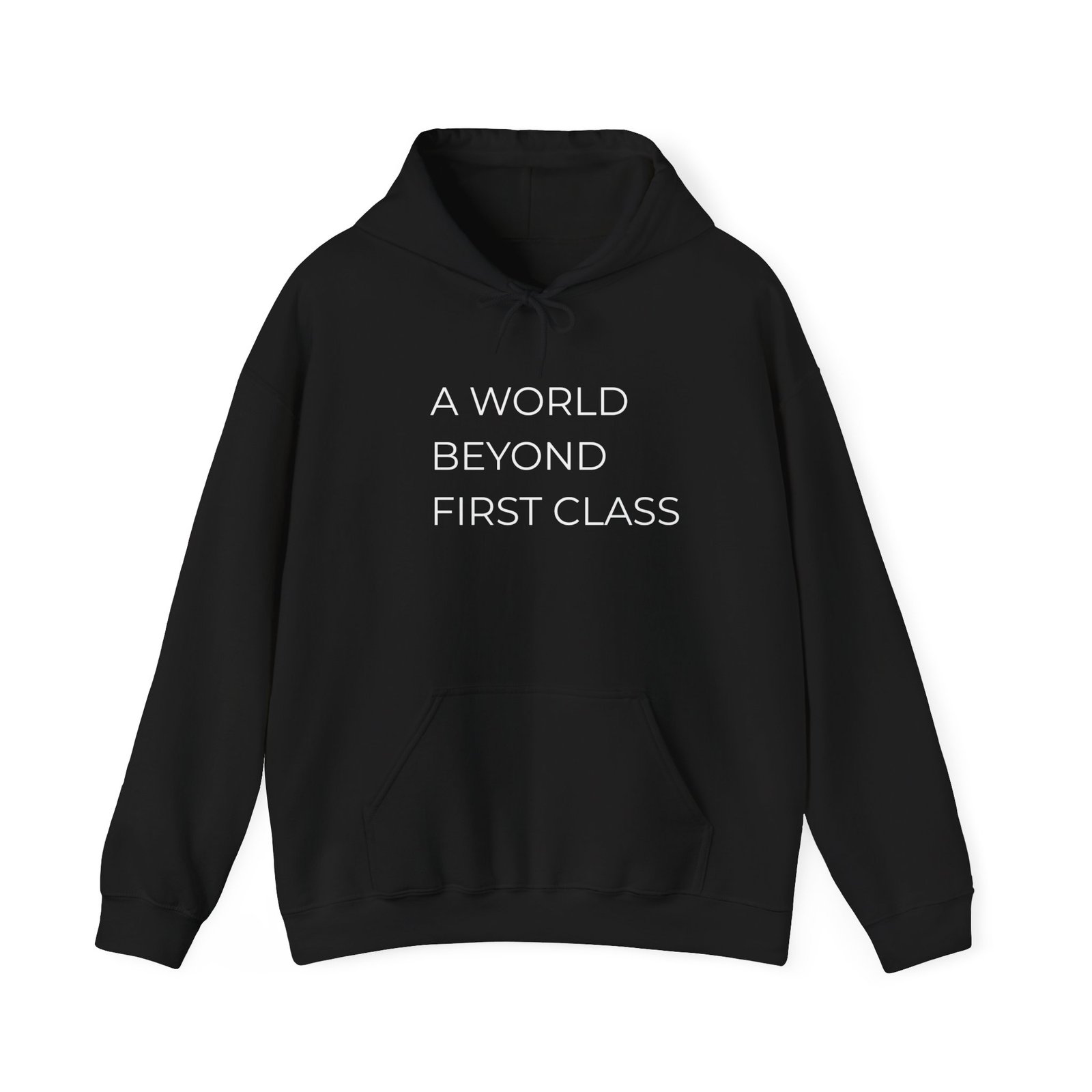 Modern Statement Hoodie: A World Beyond First Class, Casual Wear, Gift for Travel Lovers, Trendy Sweatshirt, Comfortable Fashion